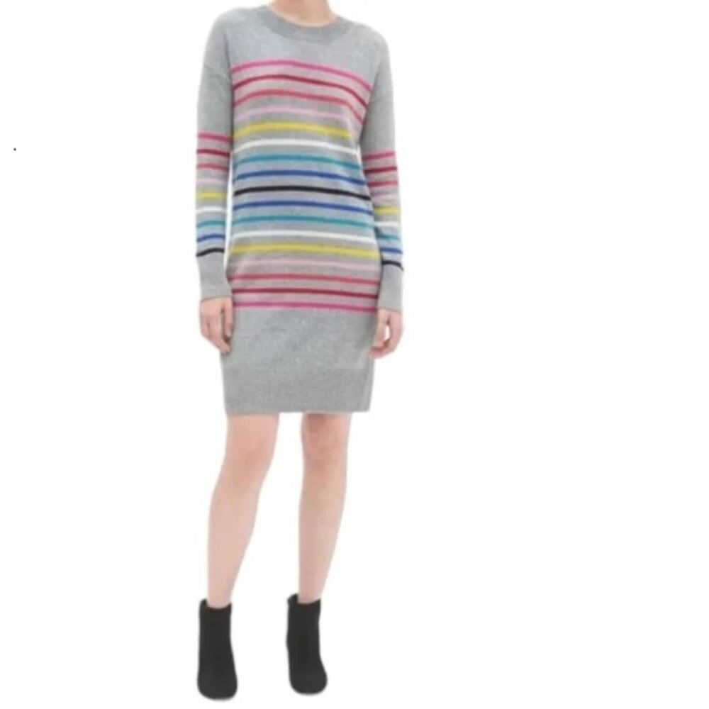 Gap Women’s Crazy Stripe Crewneck Dress, Gray/Multi, Sz S